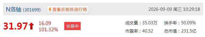 大涨101.32%！总市值超231亿！洛轴股份今日上市