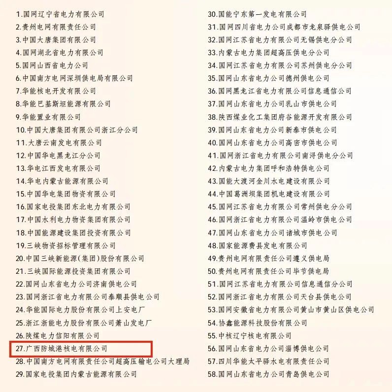 防城港核电荣获“2024年度电力行业文化品牌影响力企业典型”称号