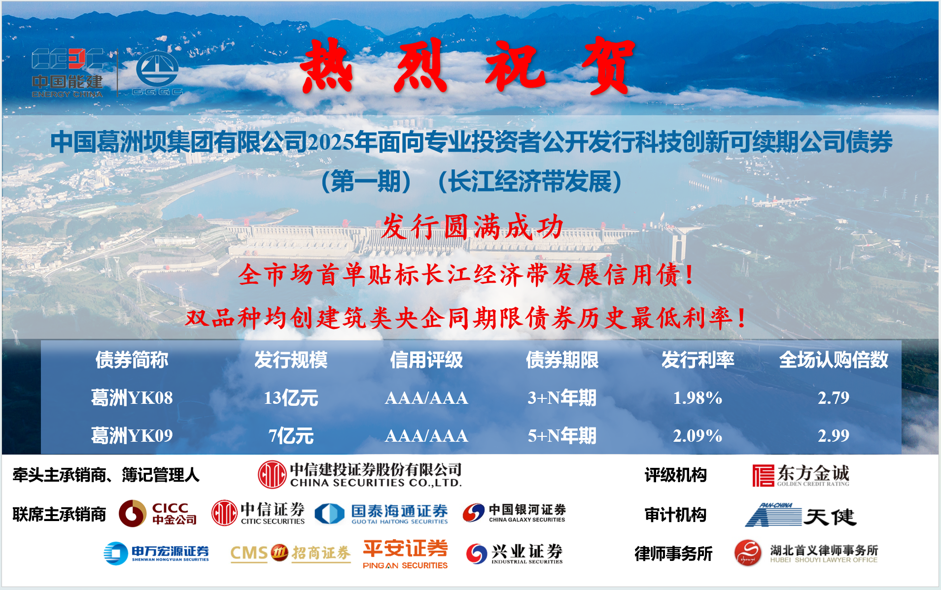 全市场首单长江经济带发展债券成功发行！发行利率再创新低