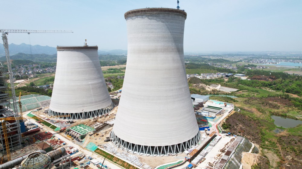 2×1000兆瓦级超超临界机组！江西上饶发电厂1号冷却塔到顶
