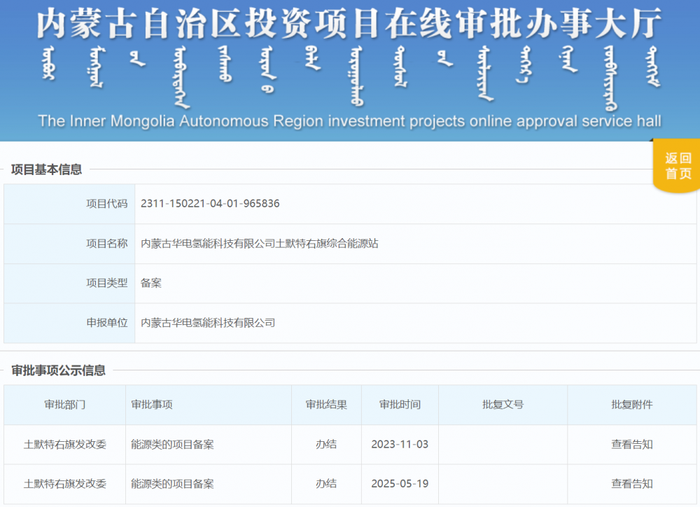 总投资5742万元！内蒙古华电氢能科技有限公司土默特右旗综合能源站获备案