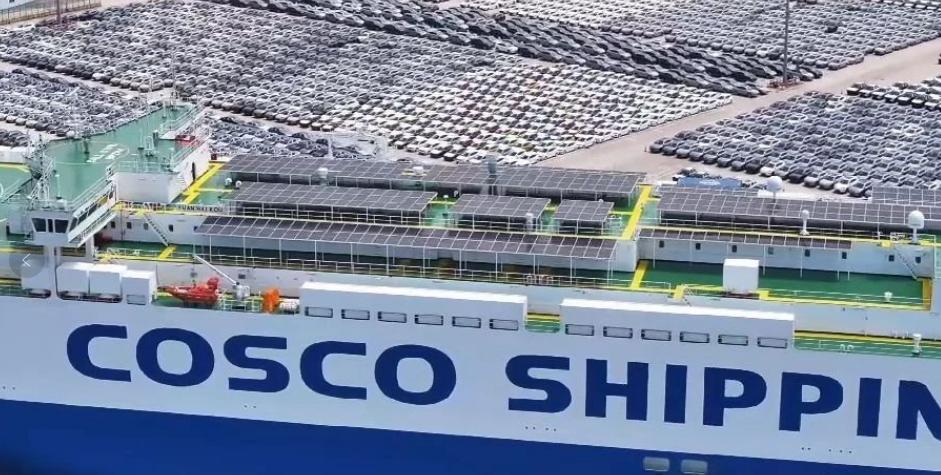 中国最大光伏+LNG汽车运输船“远洋”轮搭载隆基组件启航，展现绿色航海创新