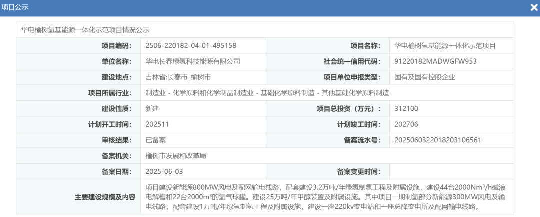 44台2000Nm³/h电解槽！华电榆树氢基能源项目获批