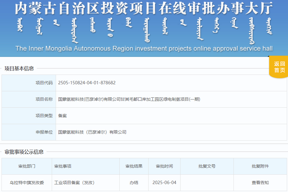 产氢24万Nm³/h、储氢300t！内蒙古一绿氢项目获批，计划8月开工
