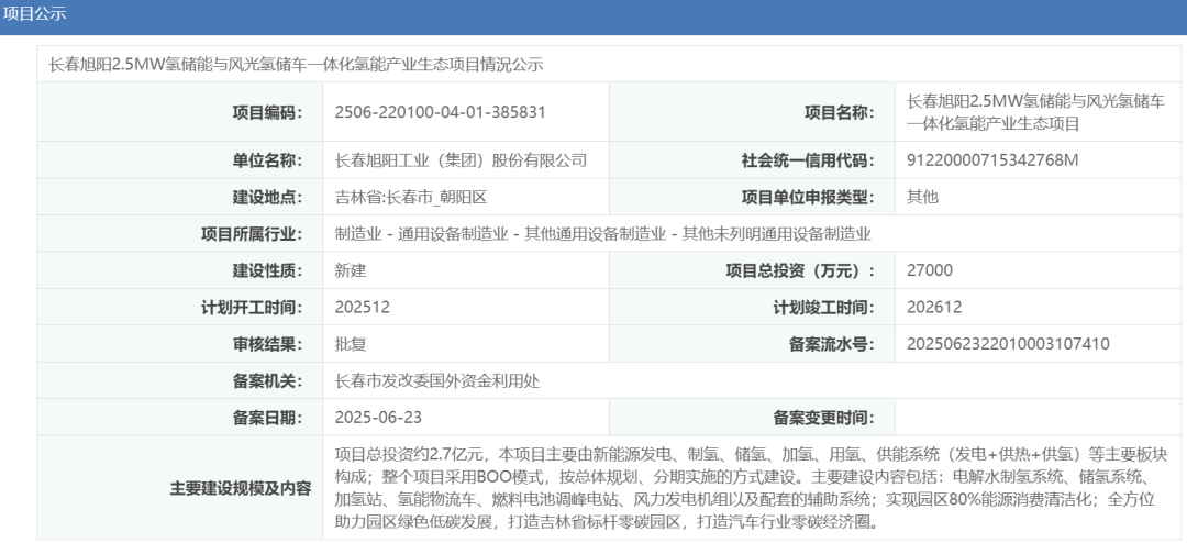 投资2.7亿元！旭阳集团2.5MW氢储能与风光氢储车一体化项目获备案