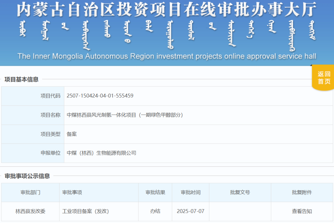 16套1400Nm³/h碱槽、10万吨绿色甲醇！中煤风光制氢项目获备案