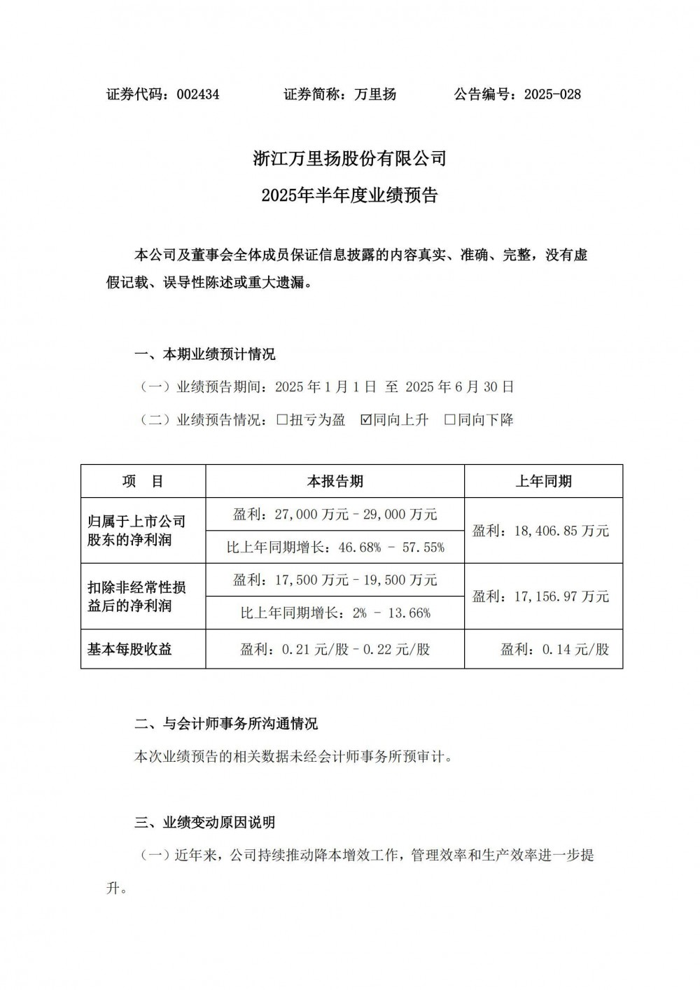 万里扬预计2025年上半年净利同比增长46.68%-57.55%