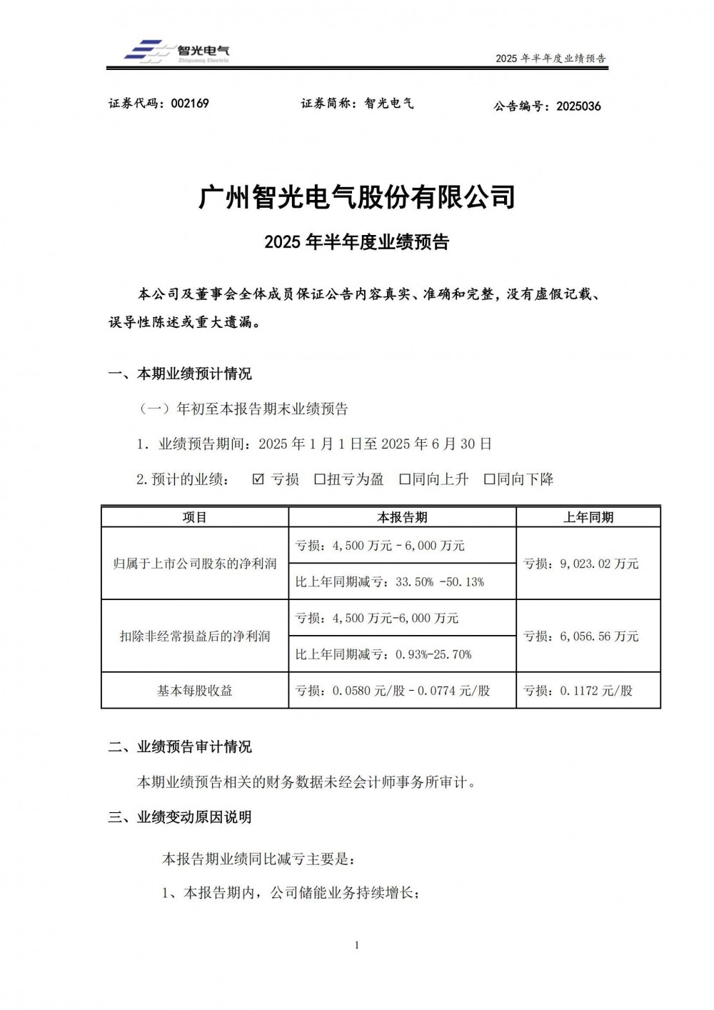智光电气预计2025年上半年净利润亏损4500万元~6000万元
