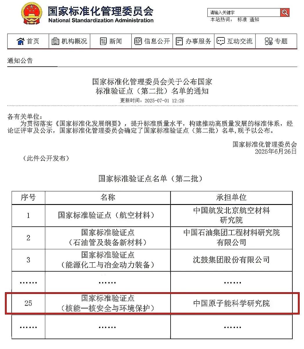 高标准护航核能发展！原子能院获批核能领域国家标准验证点