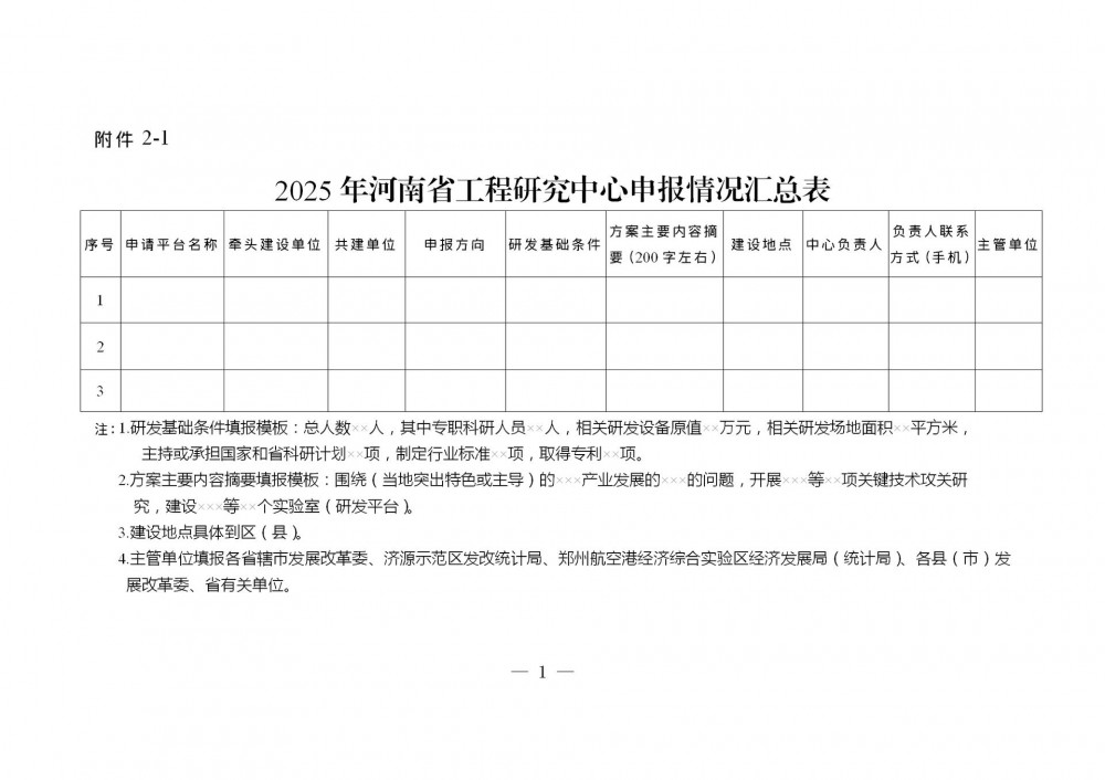 河南省发展和改革委员会关于组织开展2025年河南省工程研究中心申报工作的通知