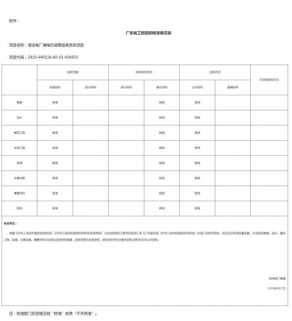 广州市发展和改革委员会关于恒运电厂煤电机组等容量技改项目核准的批复