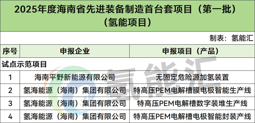 海南平野新能源、氢海能源入选！海南第一批氢能装备试点示范项目公布