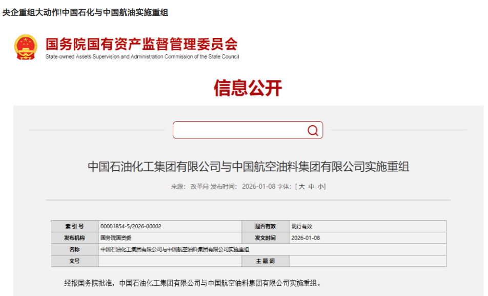 中石化中航油官宣重组