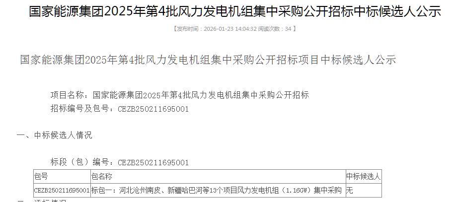 国家能源集团1.16GW风电项目，流标！