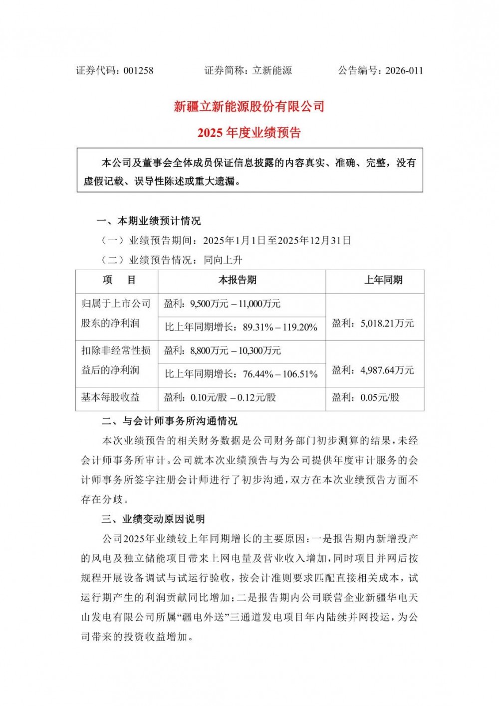 立新能源2025年全年净利润同比预增89.31%—119.20%