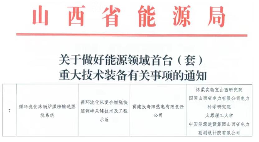 中国能建山西院煤电改造项目入选山西省能源领域首台（套）重大技术装备名单