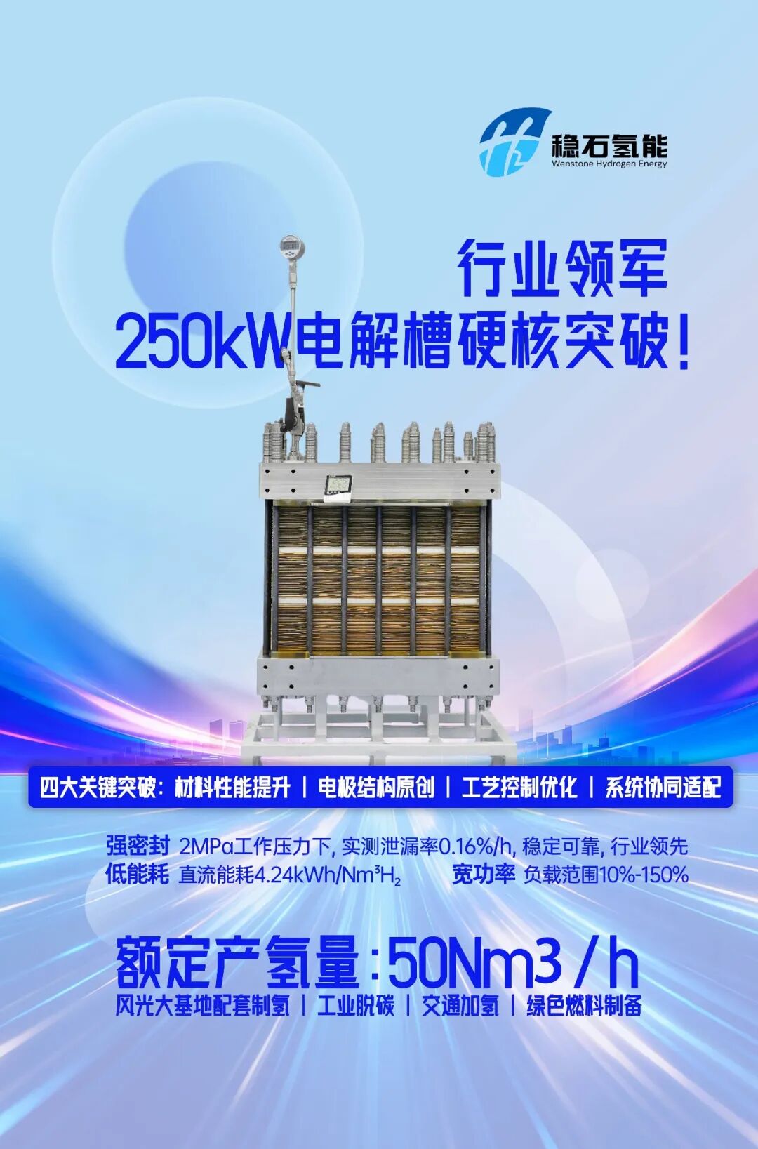 硬核实测破局！稳石氢能250kW AEM电解槽多项核心指标领跑行业