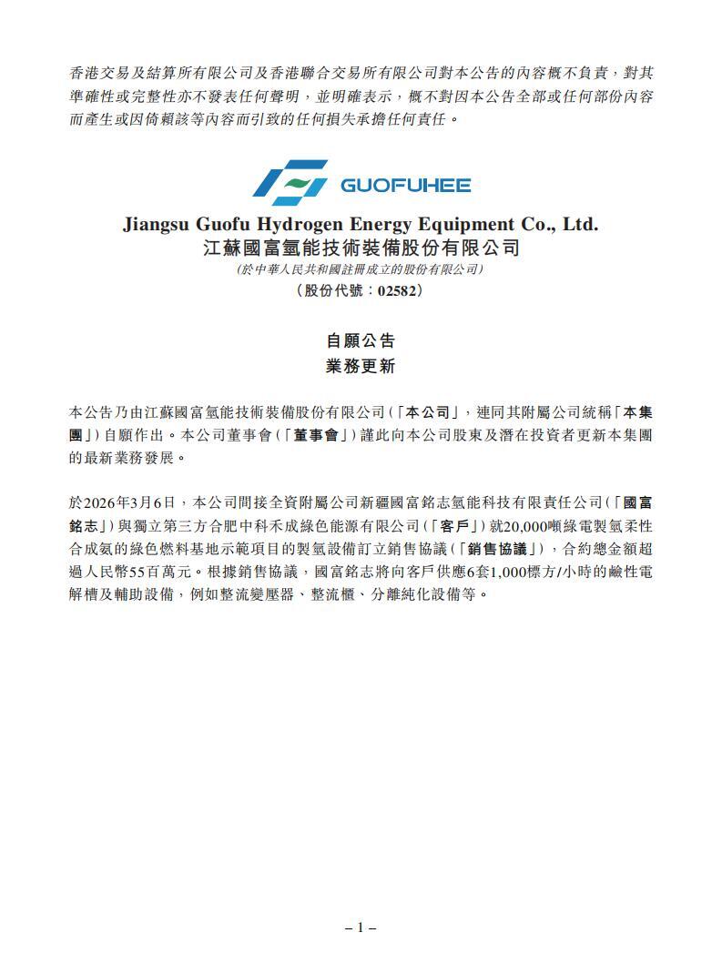 5500万元！国富氢能斩获6套电解槽订单！