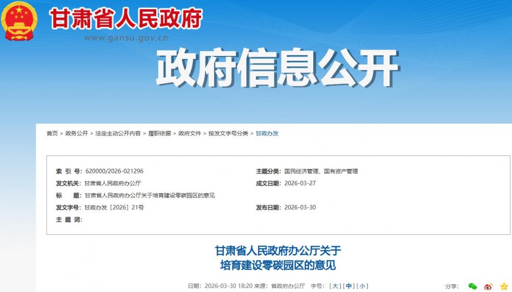聚焦“风光热储氢网”全链条布局！甘肃省发布关于培育建设零碳园区的意见